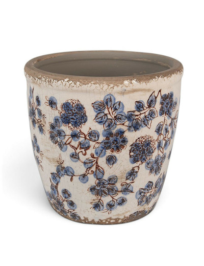 Pot de fleurs intérieur céramique beige bleu 16x16x17cm