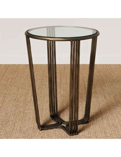 Table d'appoint verre fer doré 54x41x41cm