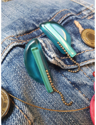 BOUCLES D'OREILLES DEMI LUNE bleue -vert