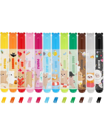 LEGAMI - Lot de 12 feutres - Teddy Friends, 12 couleurs assorties, lavables et non toxiques, pointe anti-retour, traits fins et larges,