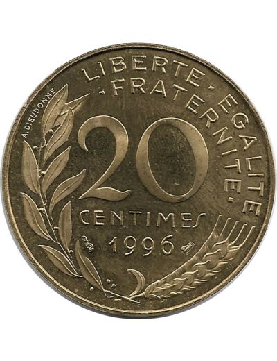 FRANCE 20 CENTIMES LAGRIFFOUL 1996 BE