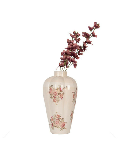 Vase fleurs beige céramique 40x24x24cm