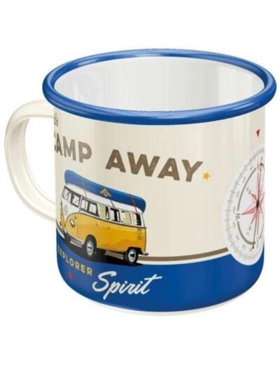 Mug émaillé VW Bulli, Camp Away – Cadeau pour fan de combi Volkswagen, tasse pour le camping, 300 ml – Nostalgic-Art