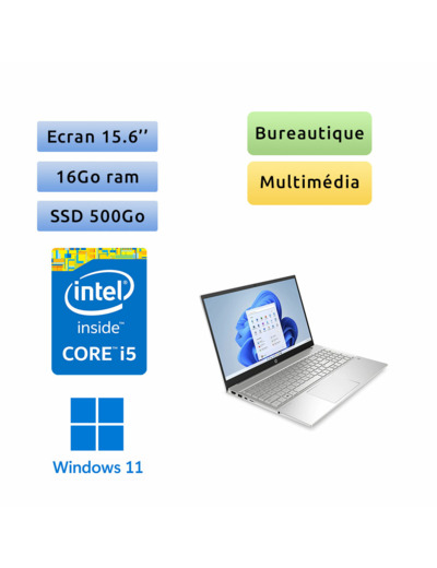 HP Pavilion 15-eg2000sf - Windows 11 - i5-1235U 16Go 500Go SSD - 15.6 - Webcam - Ordinateur PC Portable