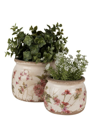 Pot de fleurs céramique fleurs rose 12x12x10cm