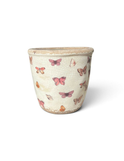 Pot de fleurs rose beige céramique 15x15x14cm