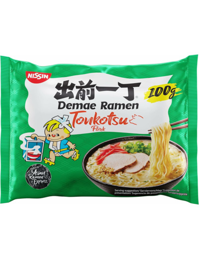 Nissin - Demae Ramen - Saveur Tonkotsu Pork - 1 Sachet de 100 g (L'emballage peut varier)