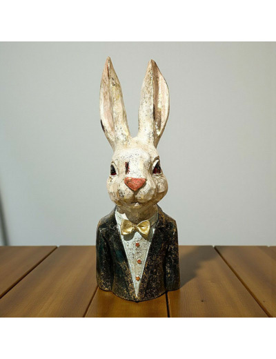 Figurine lapin blanc doré polyrésine 13x12x32cm