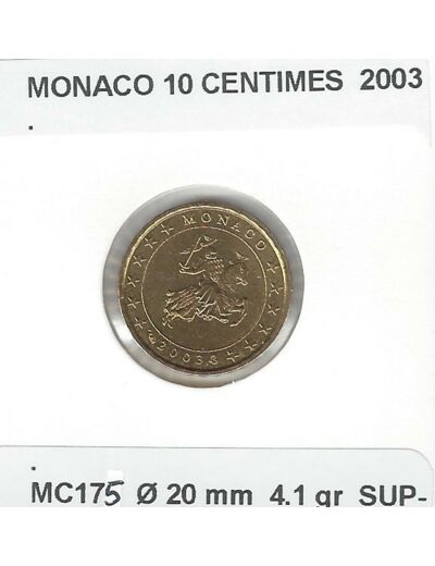 MONACO 2003 10 CENTIMES SUP-