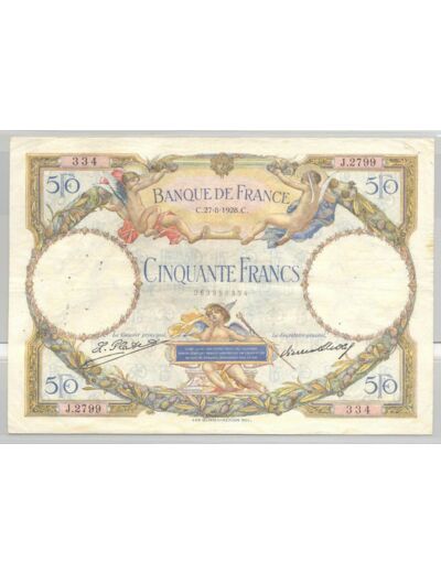 FRANCE 50 FRANCS L.O. MERSON SERIE J.2799 27-8-1928 TTB