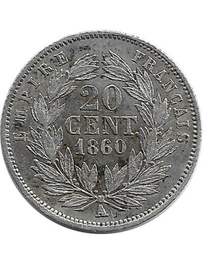 FRANCE 20 CENTIMES NAPOLEON III 1860 A TTB