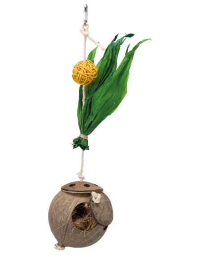 Noix de coco sur corde en sisal pour oiseaux - 35cm