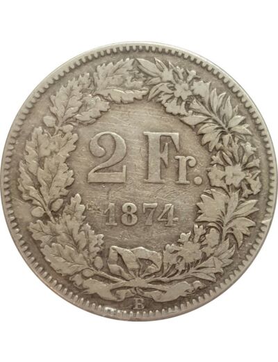 SUISSE 2 FRANCS 1874 B TB+ N1