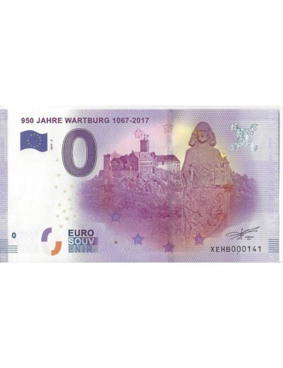 ALLEMAGNE 950 JAHRE WARTBURG 1067-2017 BILLET SOUVENIR 0 EURO 2017-3