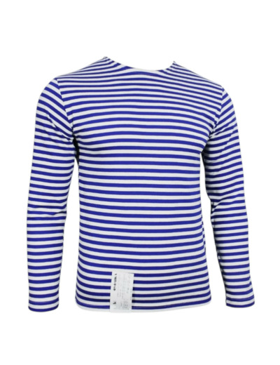 Telnyashka : marinière russe tricotée bleu roi / blanc authentique