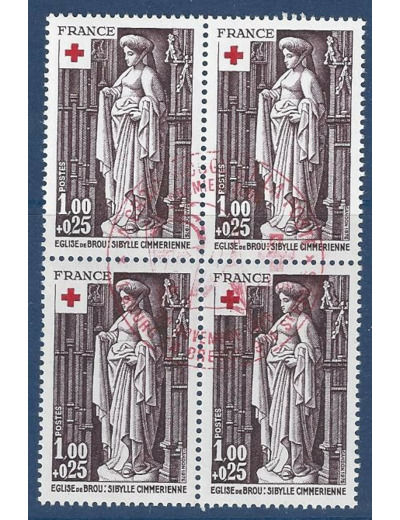 FRANCE BLOC 4 TIMBRES croix rouge 1976 Yvert 1911 Neuf mais OBLITERE 1er Jour