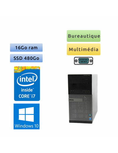 Dell Optiplex 9020 MT - Windows 10 - i7 16Go 480Go SSD - Port Serie - Ordinateur Tour Bureautique PC