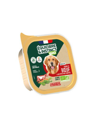 Équilibre & Instinct, Terrine BIO au bœuf et aux petits pois carottes - 150g