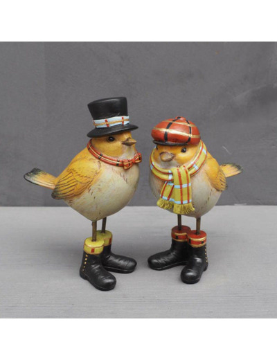 Ensemble 2 oiseaux jaune résine 14x5x9cm