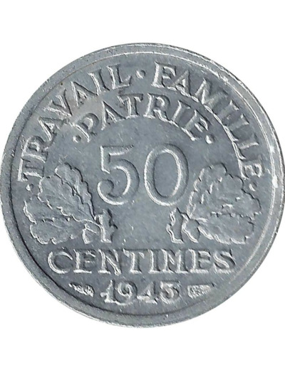 FRANCE 50 CENTIMES BAZOR 1943 SUP