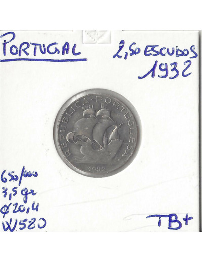 PORTUGAL 2,5 ESCUDOS 1932 TB+