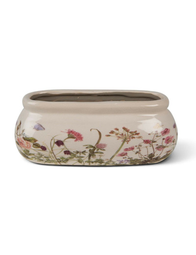 Pot de fleurs ovale beige céramique 18x8x7cm