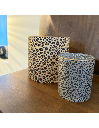 Photophore Léopard verre marron 10x10cm