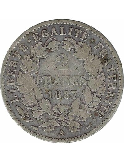 FRANCE 2 FRANCS CERES 1887 A (Paris) TB