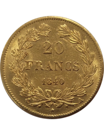 FRANCE 20 FRANCS OR LOUIS PHILIPPE 1840 A TTB+ (G1031)