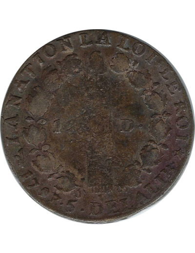 LOUIS XVI 12 DENIERS 1793 (3/1) AN 5 W (Lille) TB (G15)