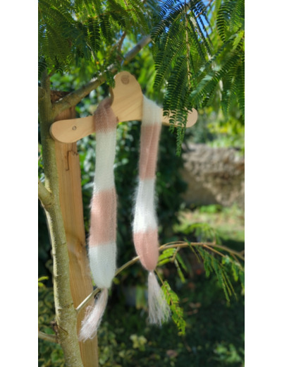 Foulard PLUME à pompons - Rose poudré + écru