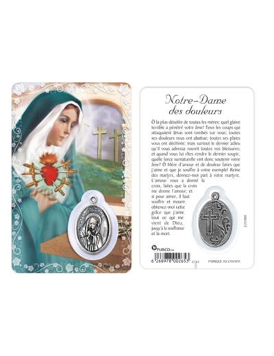 Carte-prière avec insertion  NOTRE DAME DES 7 DOULEURS