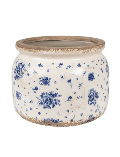 Pot de fleurs intérieur céramique beige bleu 15x15x20cm