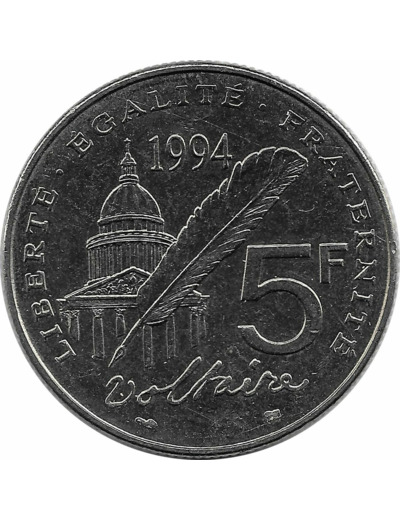 FRANCE 5 FRANCS VOLTAIRE 1994 TTB