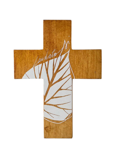 Croix Laudato Si blanc 11x8cm