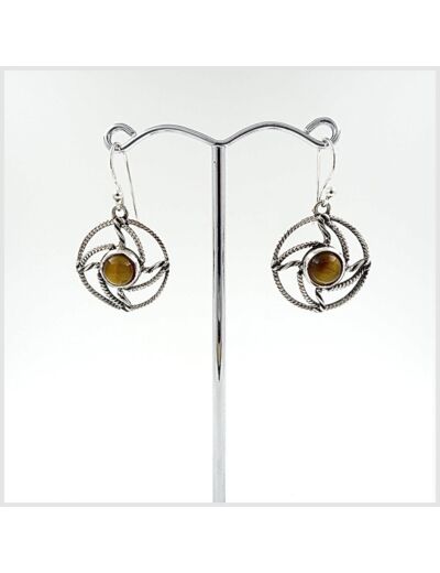 Boucles d'oreilles Oeil de tigre et Argent Massif