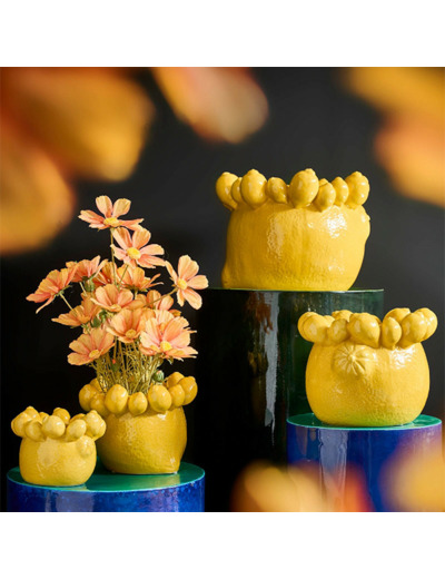 Cache-pot citron céramique jaune 24x24x19cm
