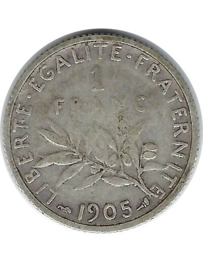 FRANCE 1 FRANC SEMEUSE ARGENT 1905 TB+