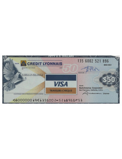 U.S.A. TRAVELERS CHEQUE VISA CREDIT LYONNAIS 50 DOLLARS 135.6002.521.896