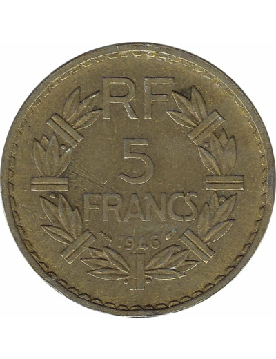 FRANCE 5 FRANCS LAVRILLIER CUPRO ALU 1946 TTB