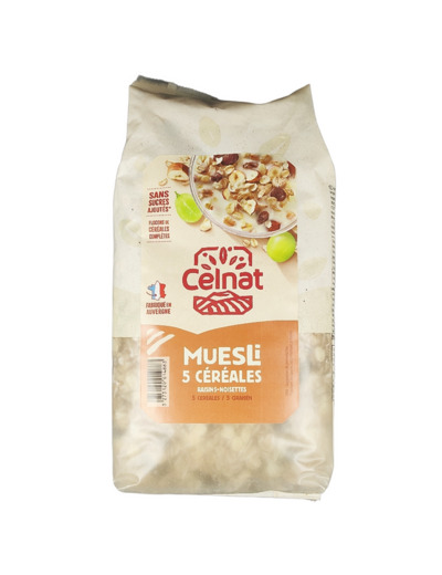 Muesli 5 Céréales Raisins Noisettes 500g Bio