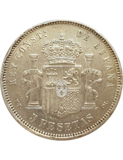 ESPAGNE 5 PESETAS 1890 (90) PGM ALFONSO XIII TTB+ (W689)