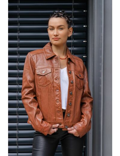 JA 101971 Blouson femme cuir agneau cognac