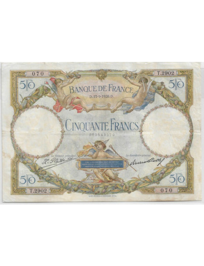 FRANCE 50 FRANCS L.O. MERSON SERIE T.2902 15-9-1928 TTB