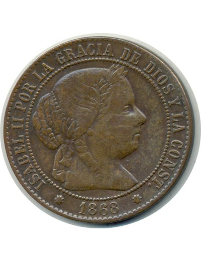 ESPAGNE 2-1/2 CENTIMOS 1868 OM (étoiles 7 pointes) ISABEL II TTB (W634.5)