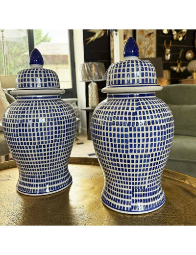 Potiche  céramique mosaïque bleu blanc 19x36cm