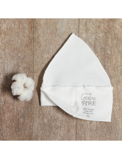 Bonnet bébé coton bio pointu brodé d'une petite feuille