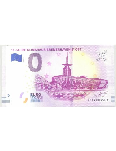 ALLEMAGNE 2019-1 10 JAHRE KLIMAHAUS BREMERHAVEN BILLET SOUVENIR 0 EURO