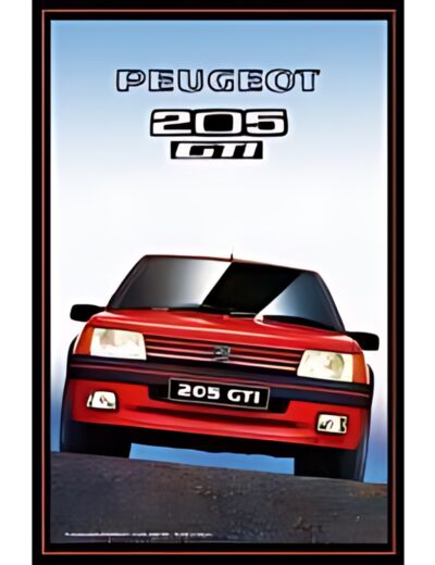 Plaque métal Peugeot 205 GTI, de face - 20 x 30 cm