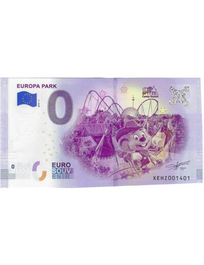 ALLEMAGNE 2019-4 EUROPA PARK BILLET SOUVENIR 0 EURO TOURISTIQUE  NEUF